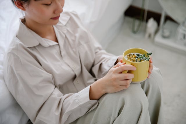 calm woman herbal tea natural wellness relax